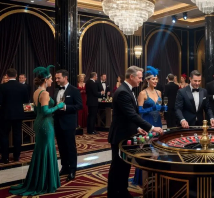 Tematyczna aranżacja ruletki na evencie w stylu kasynowym
